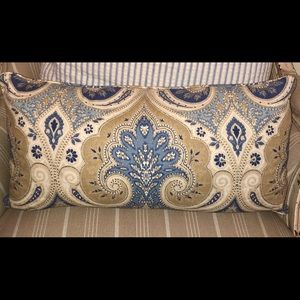 Blue and tan Kravet custom lumbar pillow cover.
